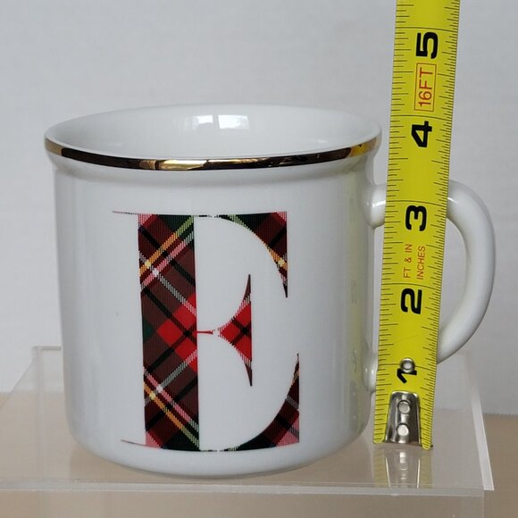 Pottery Barn Stewart Plaid Stoneware Initital Alphabet "E" Christmas Coffee Mug - Picture 9 of 10